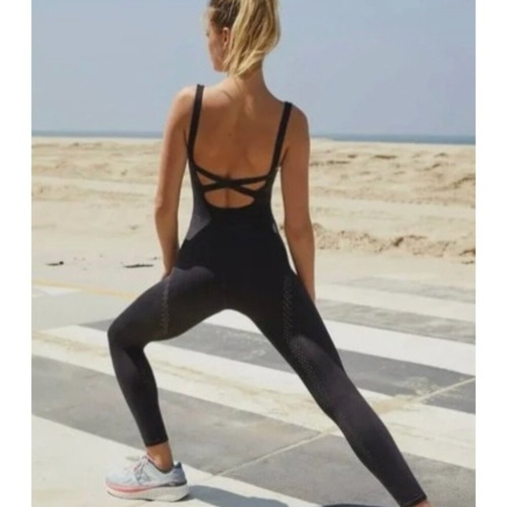 Free People Movement Black Good Karma One Piece Bodysuit Jumpsuit, Size XS/S